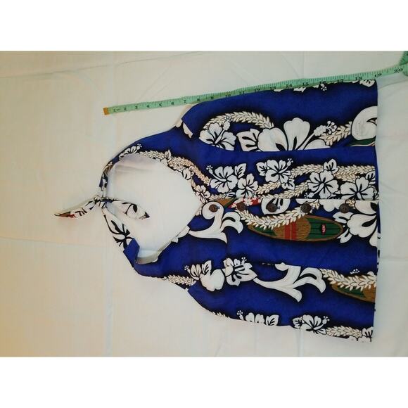 Vintage Hilo Hattie Halter Top Women Small Blue White Cotton Tropical Surfboard - Picture 7 of 8